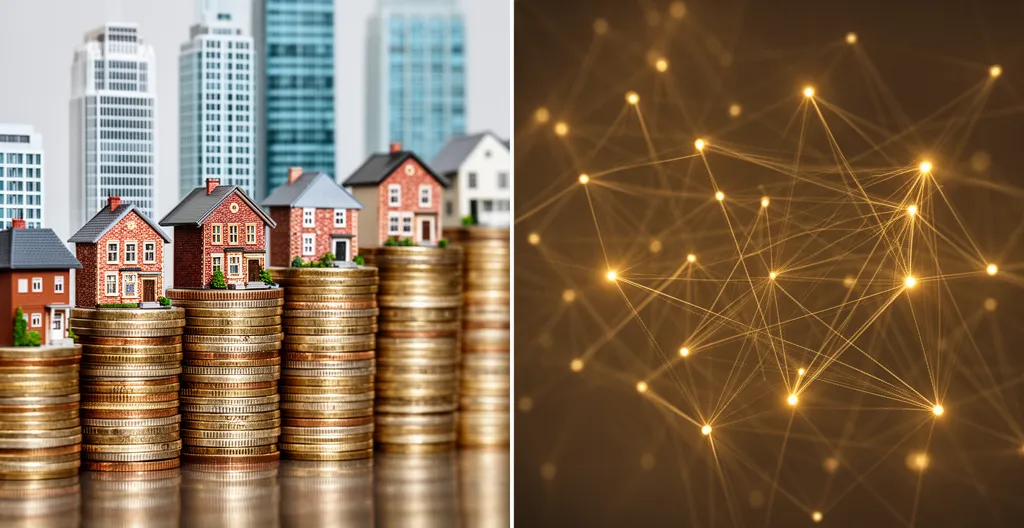 Investitore analizza opportunità di crowdfunding immobiliare e P2P lending su piattaforma digitale con grafici di rendimento