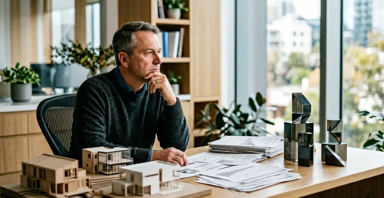 Professionista che valuta documenti finanziari in ufficio moderno con grafici di tassi di interesse