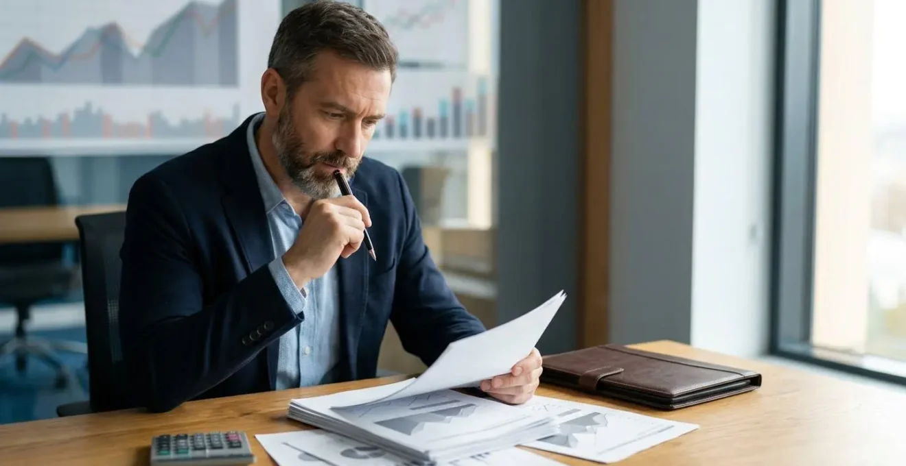 Investitore che compila attentamente un questionario di profilazione con grafici finanziari sullo sfondo