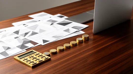 Calcoli fiscali e documenti per detrazioni 730 su scrivania professionale