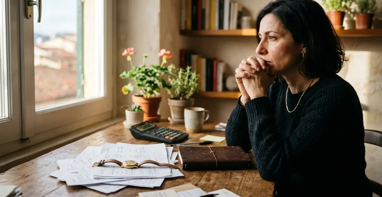 Persona che valuta opzioni finanziarie urgenti con documenti e orologio