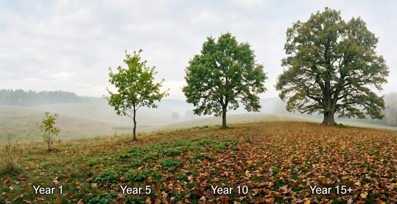 Grafico metaforico della crescita degli investimenti nel tempo come un albero che matura