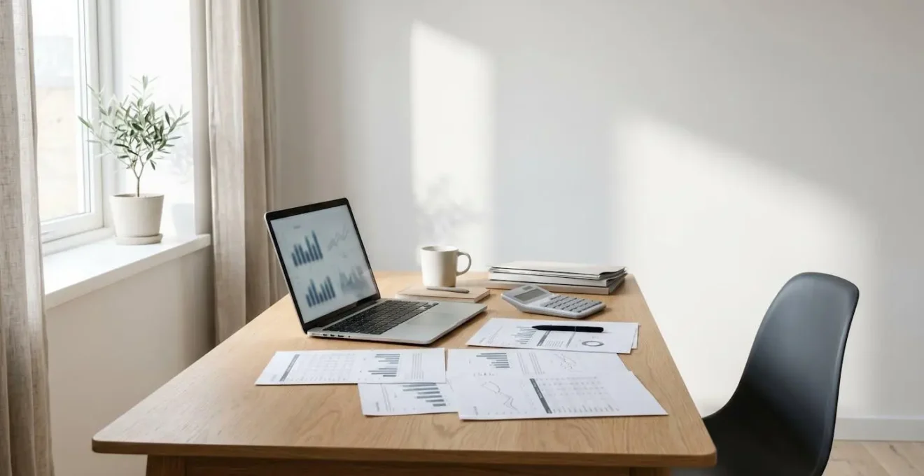 Freelance al lavoro con documenti finanziari organizzati sulla scrivania
