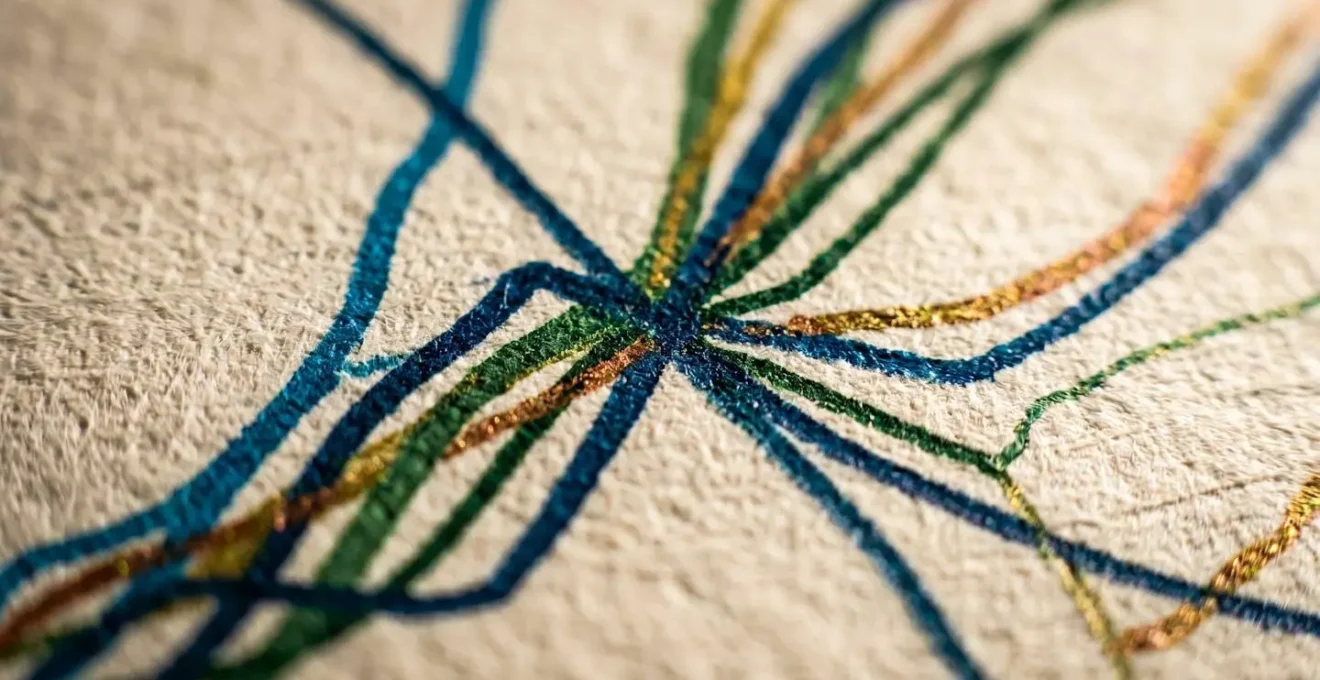 Macro dettaglio di grafici finanziari con curve colorate su carta