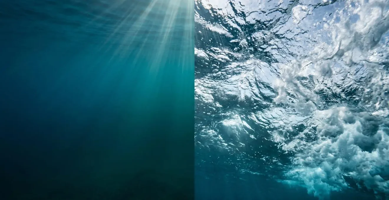 Metafora visiva della volatilità come onde temporanee in superficie rispetto alla calma profonda dell'oceano che rappresenta il rischio permanente.